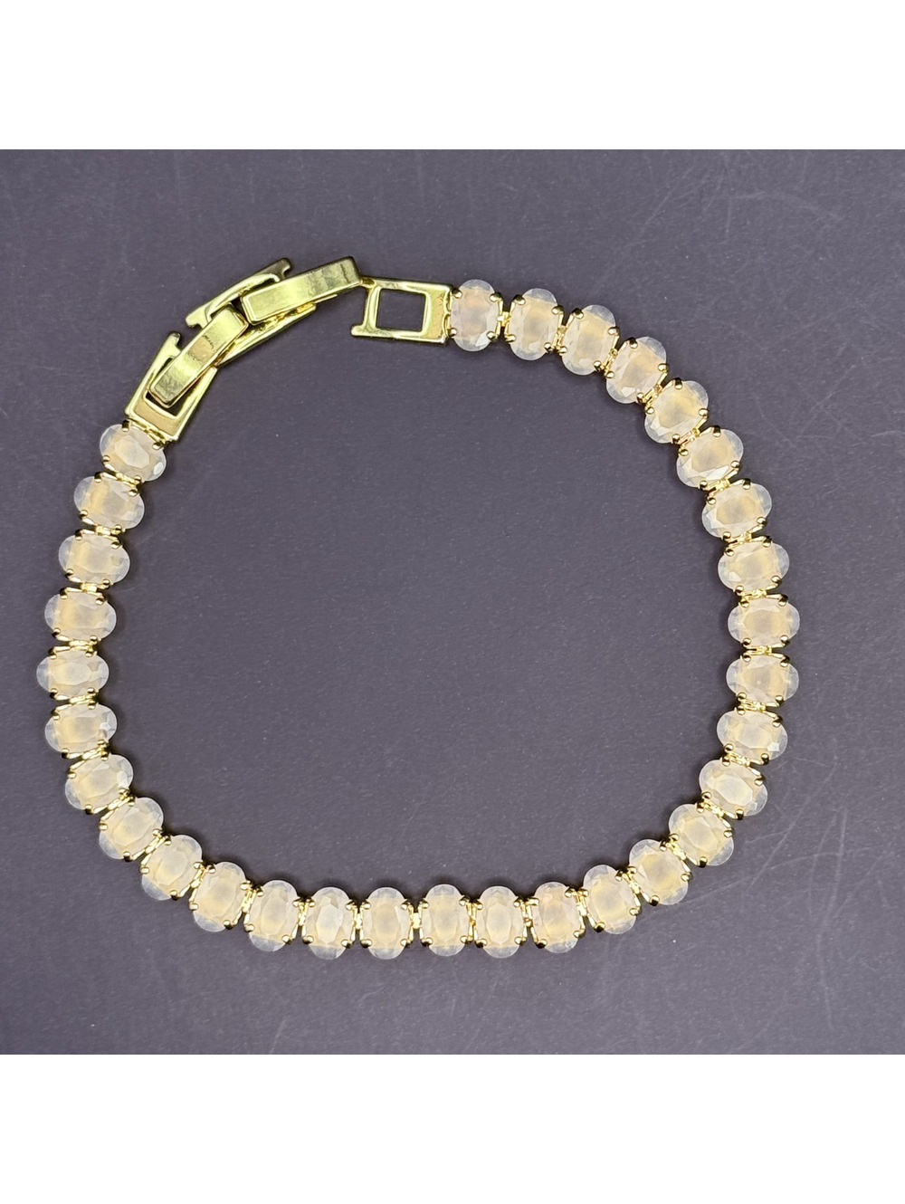 candy+clover milky cream oval gold tone tennis bracelet